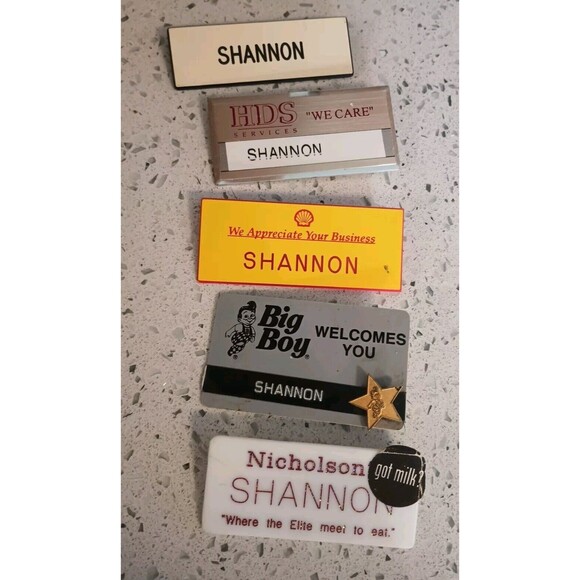 Vtg Restaurant Gas Station Name Tags Shannon Costume Shell Big Boy Got Milk? - Picture 1 of 11